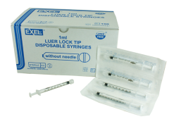 Exel 1cc (1mL) Luer Lock Tip Syringes - 1 BOX (100 syringes)